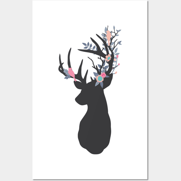 Stag with woodland antlers Wall Art by NixieNoo